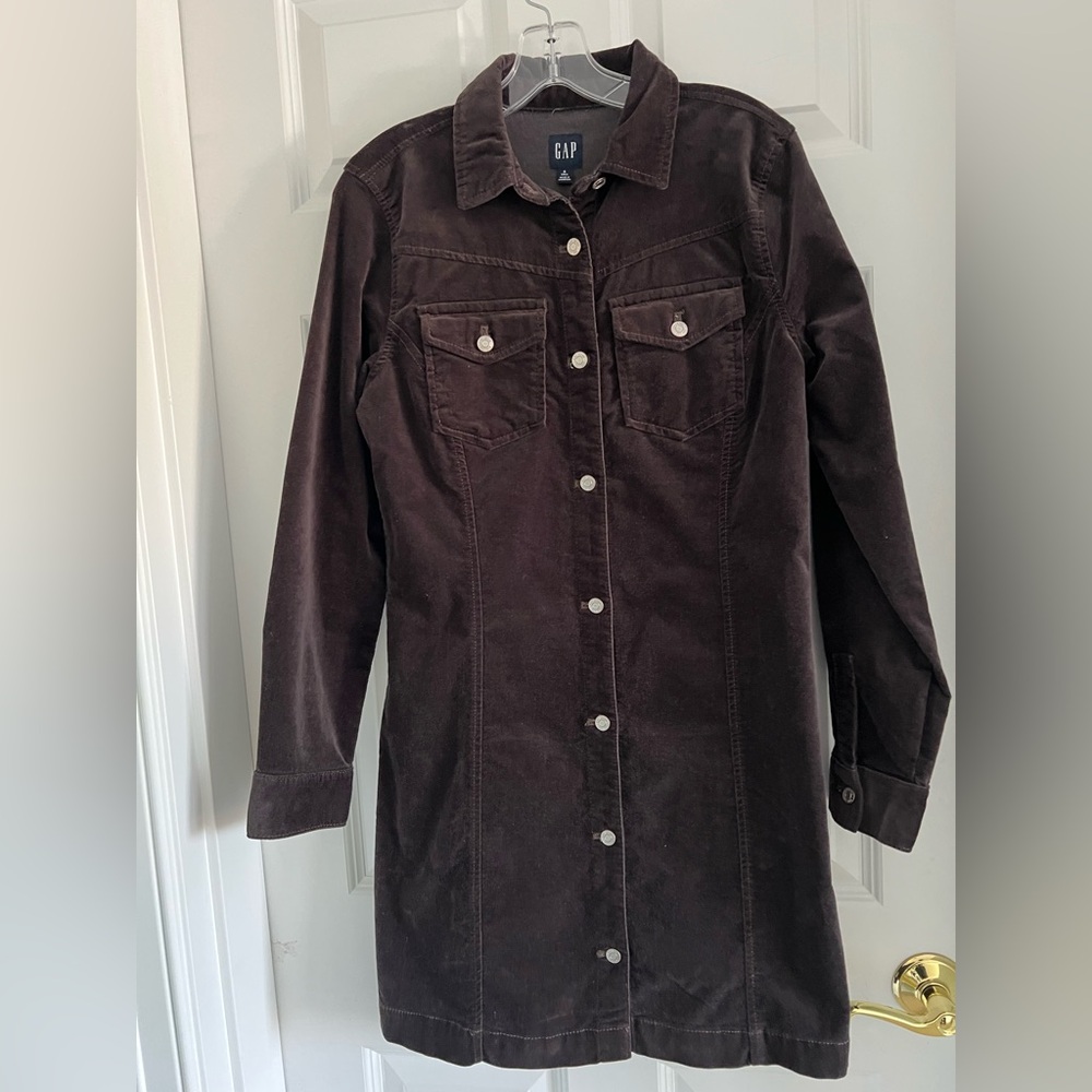 NWOT GAP Women's Stretch Velvet Chocolate Long Sleeve Shirt Dress - Picture 4 of 9